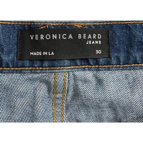 Veronica Beard Blue Denim Keane Raw Long Straight Leg Split Hem High Rise Size30 - Picture 11 of 12